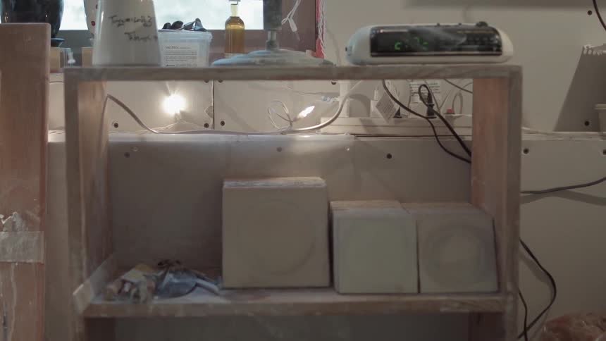 Lights and shelves of equipment