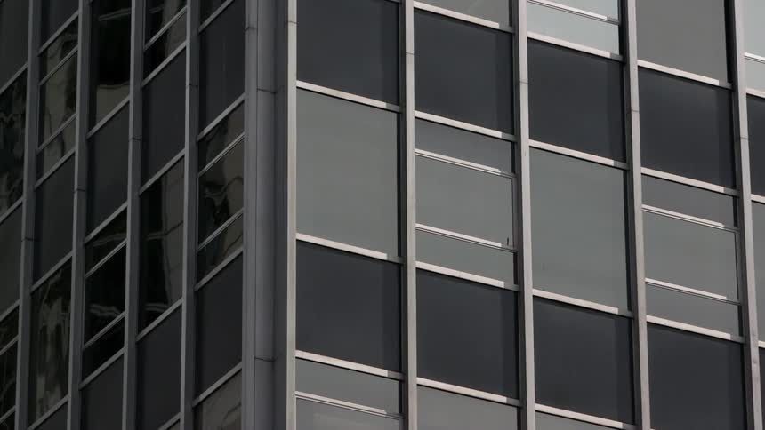 Windows cover a tall city building