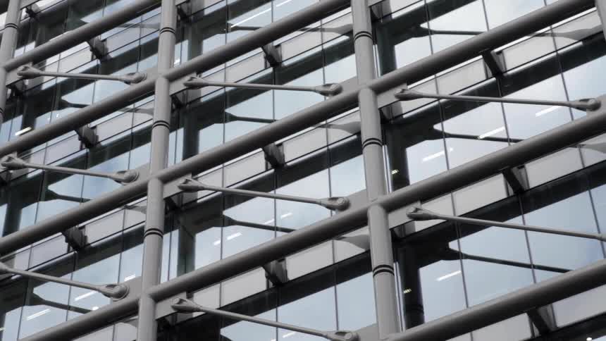 A city building is covered with windows