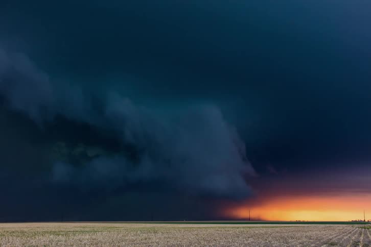 Time-lapse of major storm arriving near sunset