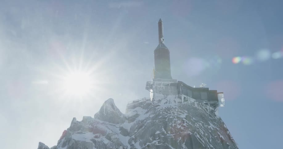 Looking up at the Aiguille du Midi