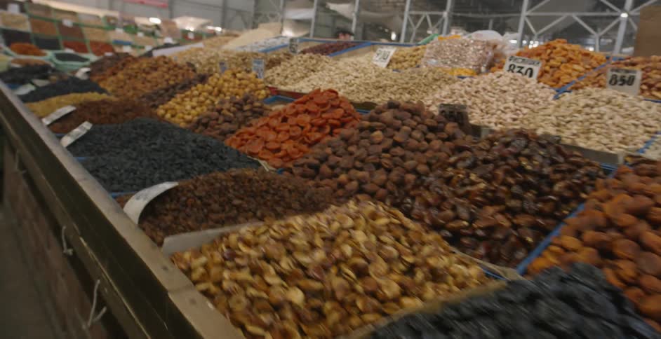 Produce is displayed for sale in a market
