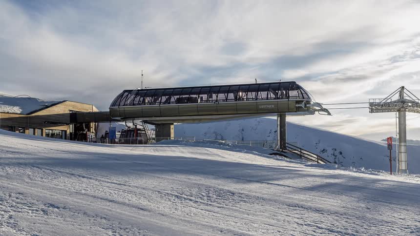 Time-lapse in a ski lift area on a cloudy day