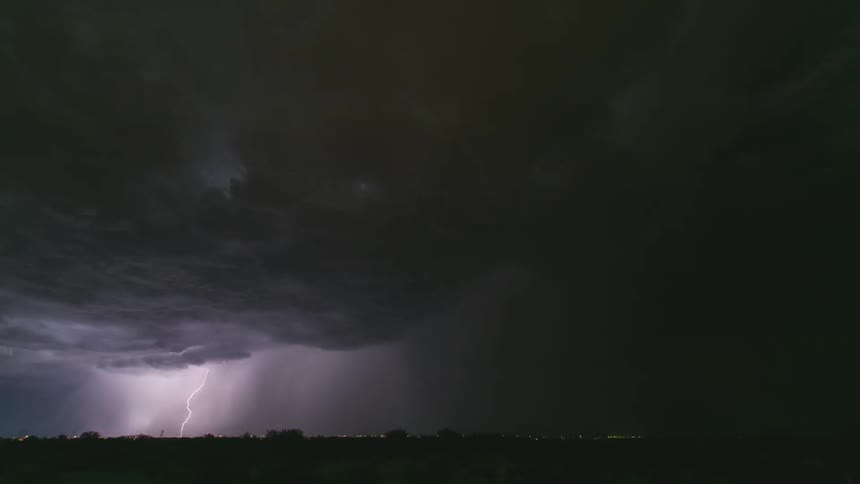 Lightning flashes in a stormy sky