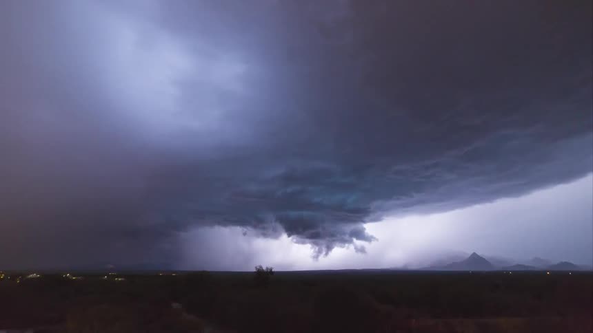 A storm is shown at night