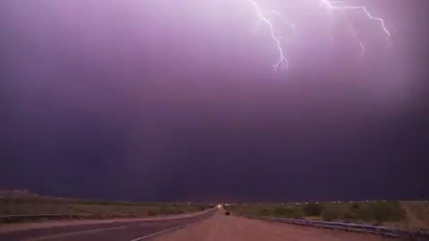 A storm is shown at night
