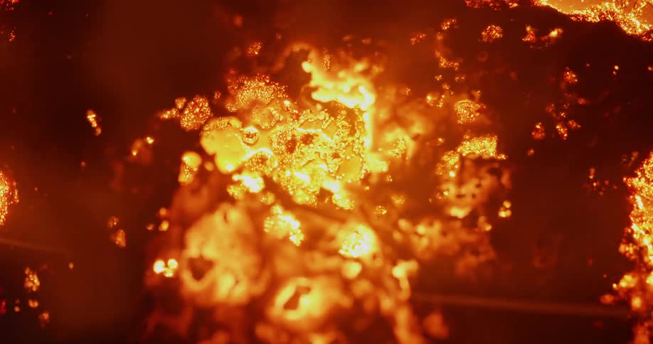 An orange glowing fire burns