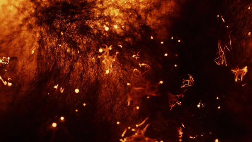 A fire burns through fibers