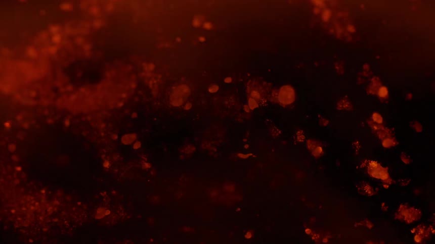An orange and brown surface bubbles in the flames