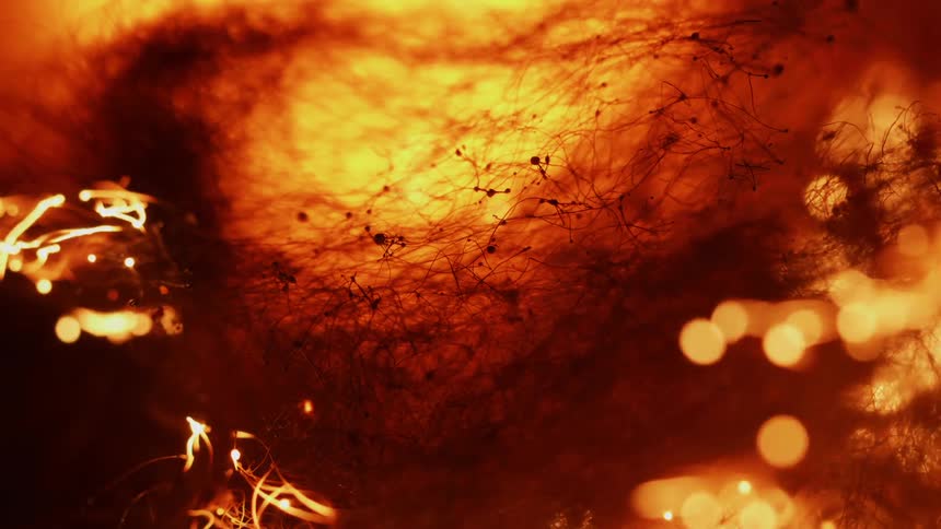 An orange glowing fire burns