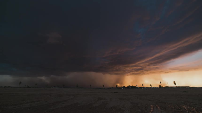 A storm is shown in timelapse in the desert