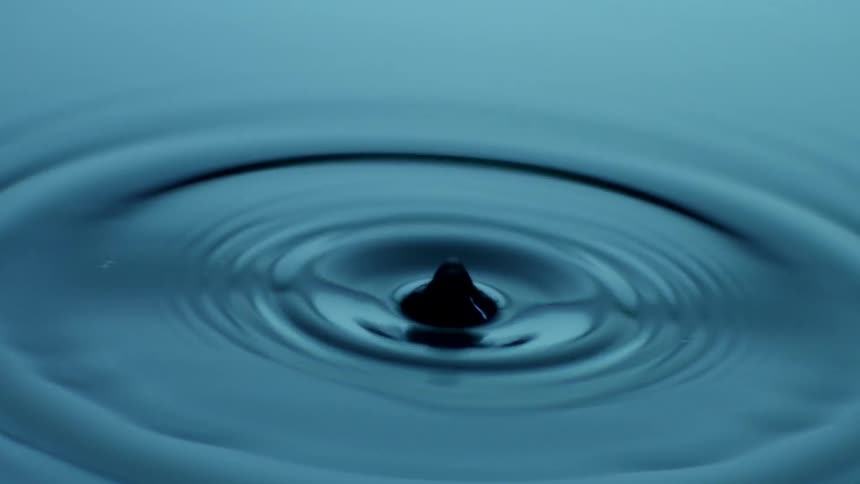 Water droplets falling into a puddle are creating ripples