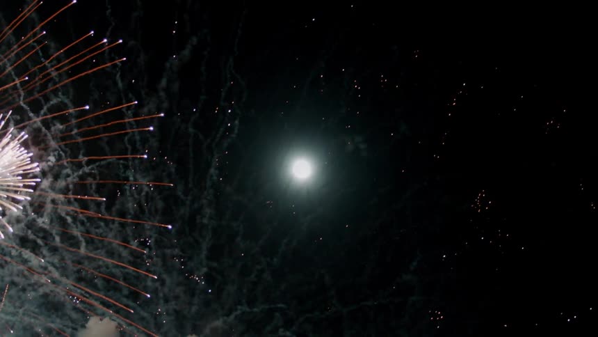Fireworks explode in the night sky