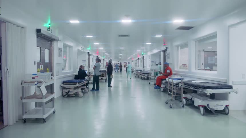 People in a hospital hallway