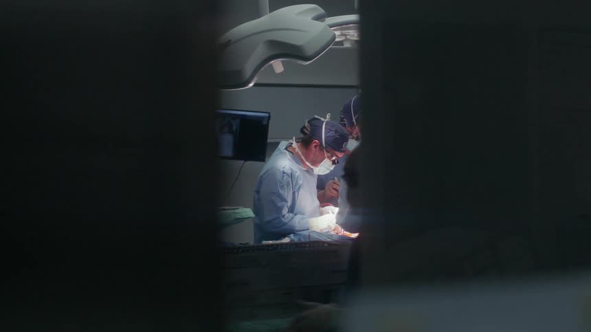 Group of people perform a surgery