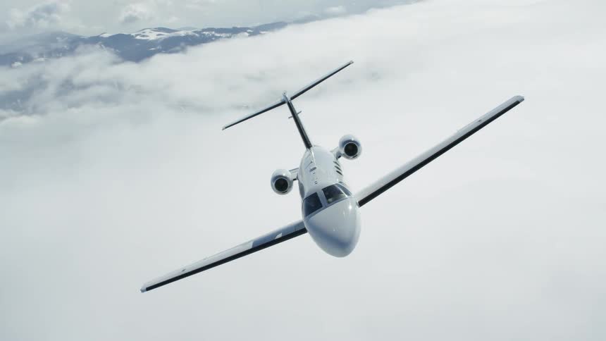 Jet flies above the clouds