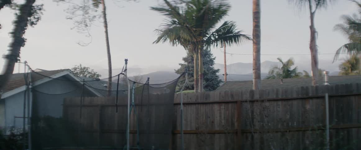 The netting of a trampoline in a yard