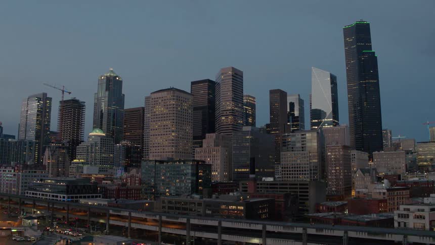 Seattle skyscrapers at dusk