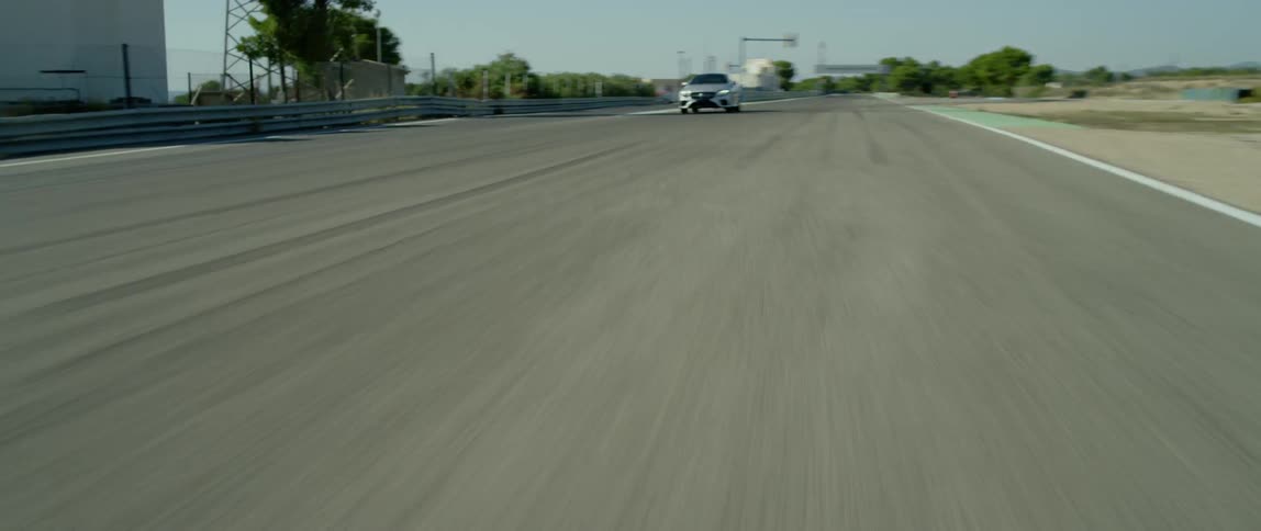 A car drives on a road