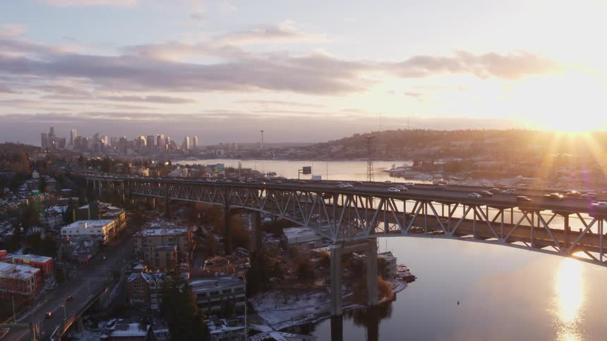 Portage Bay and Lake Union sunset reveal