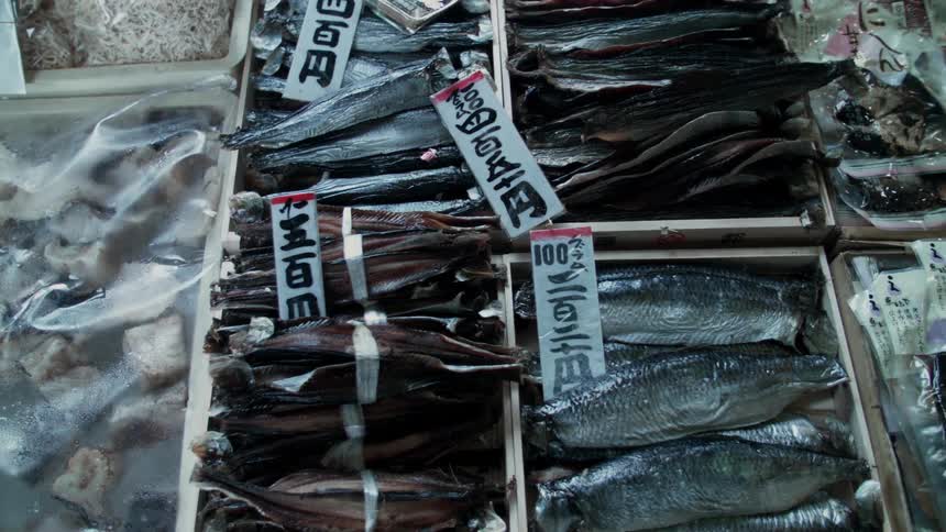 Fish are for sale at a seafood market