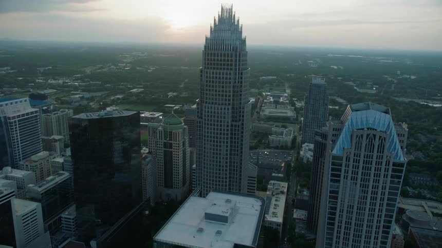 The city has very tall buildings reaching into the sky