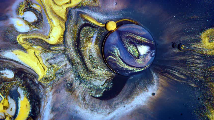 Blue and gold bubble pops out of paint