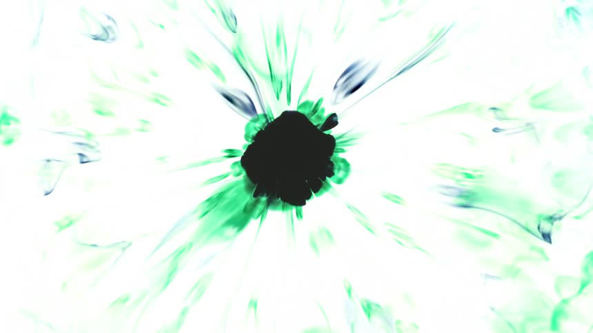 Green and purple explode out from a black center