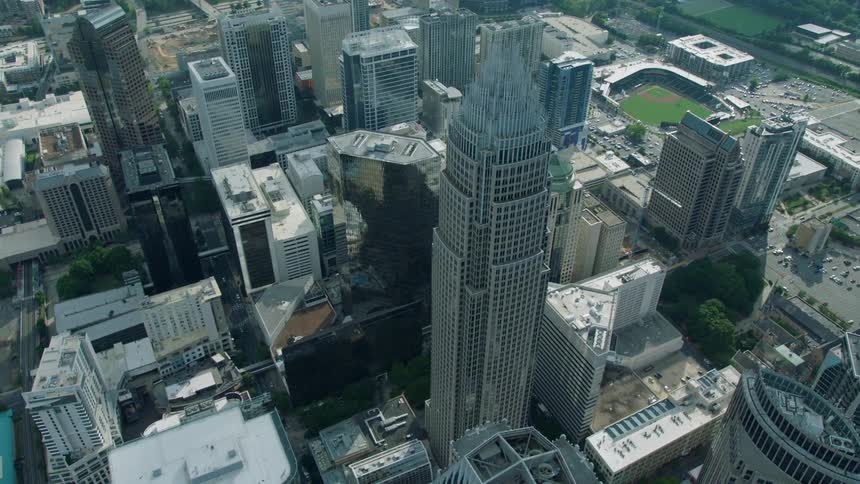 Skyscrapers stand in a city