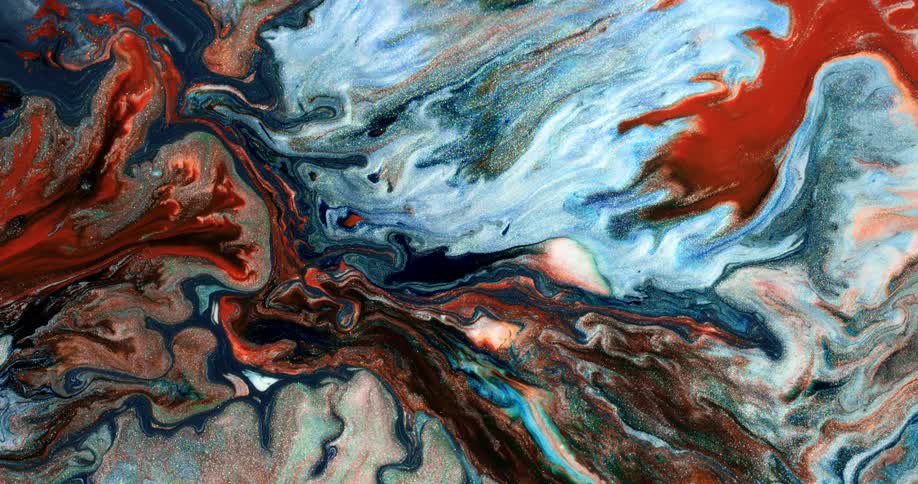 The paint mixes and moves around below