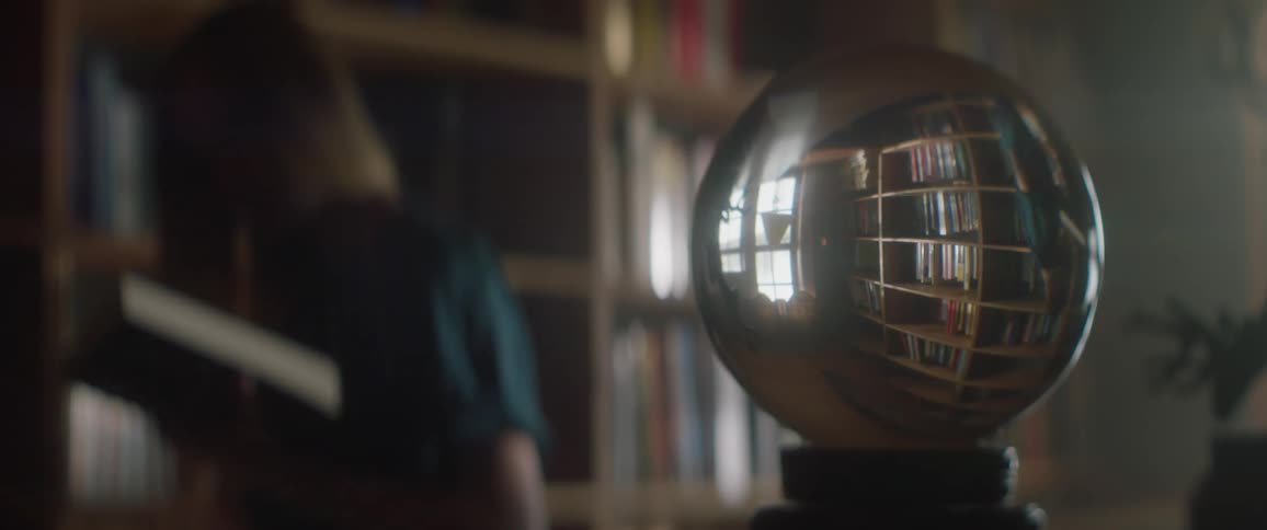 A woman grabs a book from a bookcase