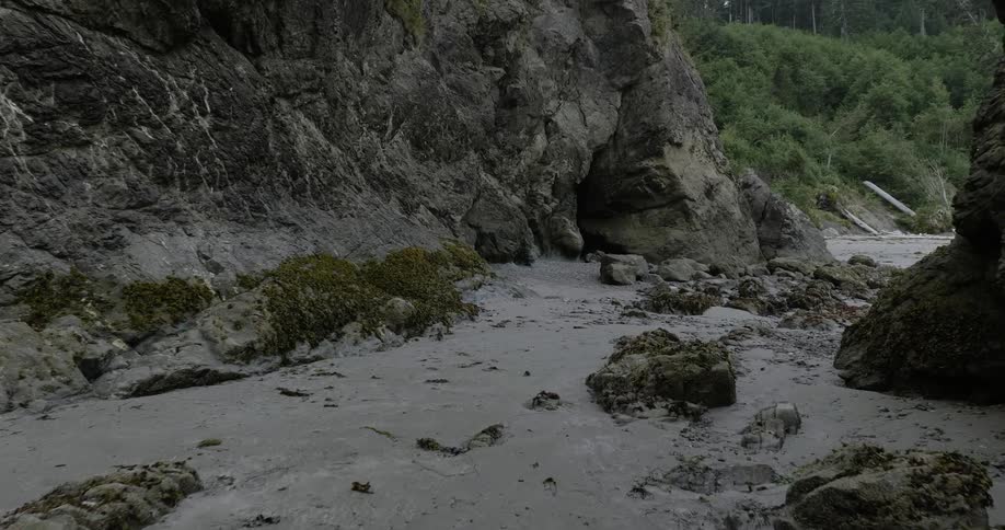 Murky muddy land surrounded by rocky hills