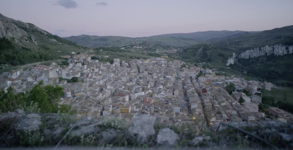 Hilltop overlooking a valley town