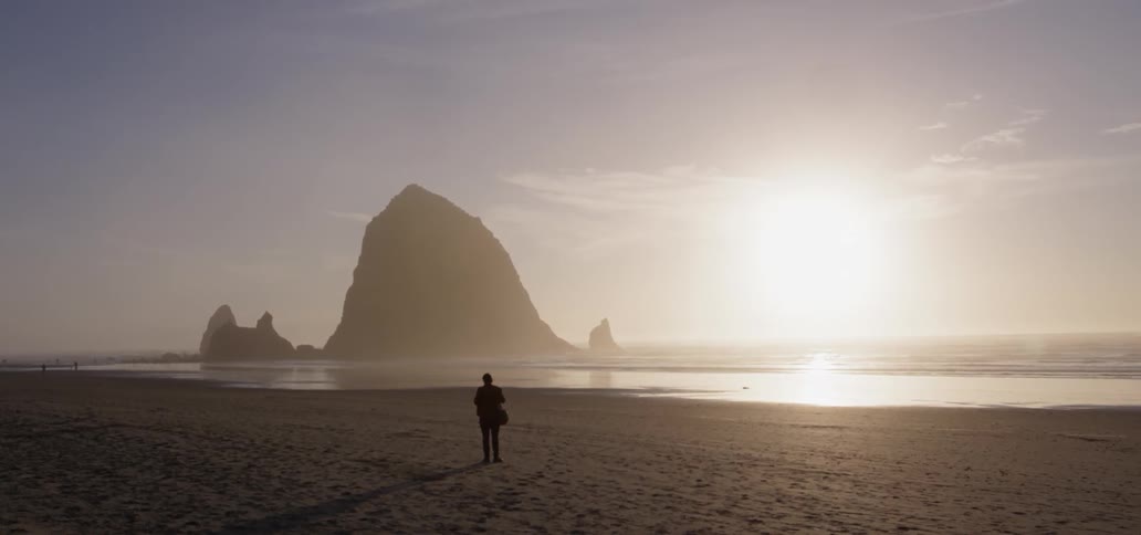A person is standing on a beach taking in the view in daylight