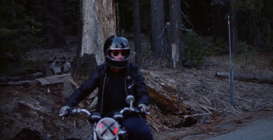 Motorcyclist comes to a stop