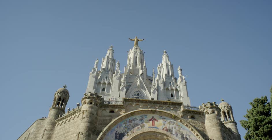 An ornate church towers overhead