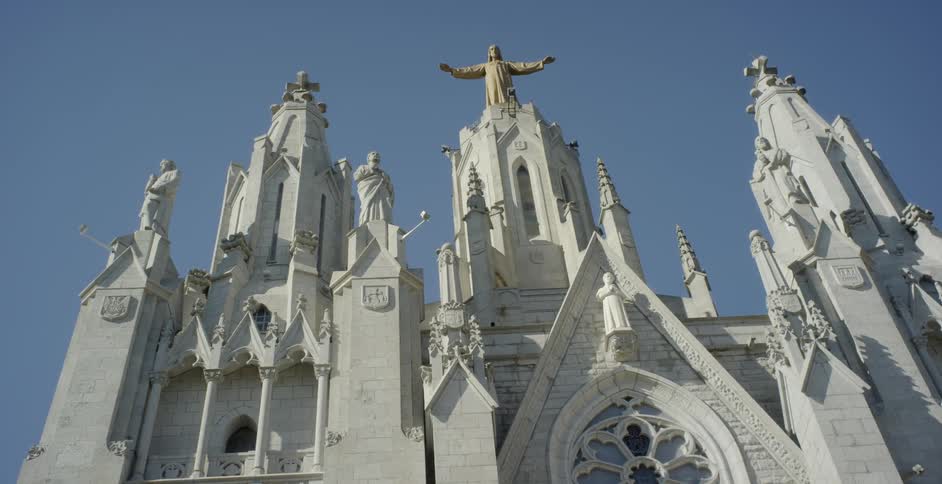 An old church with many different statues on top