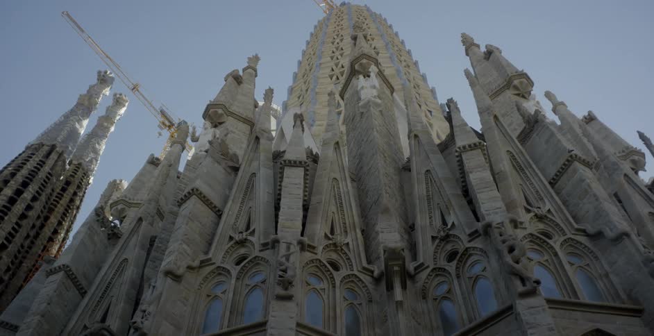 An ornate stone building towers overhead