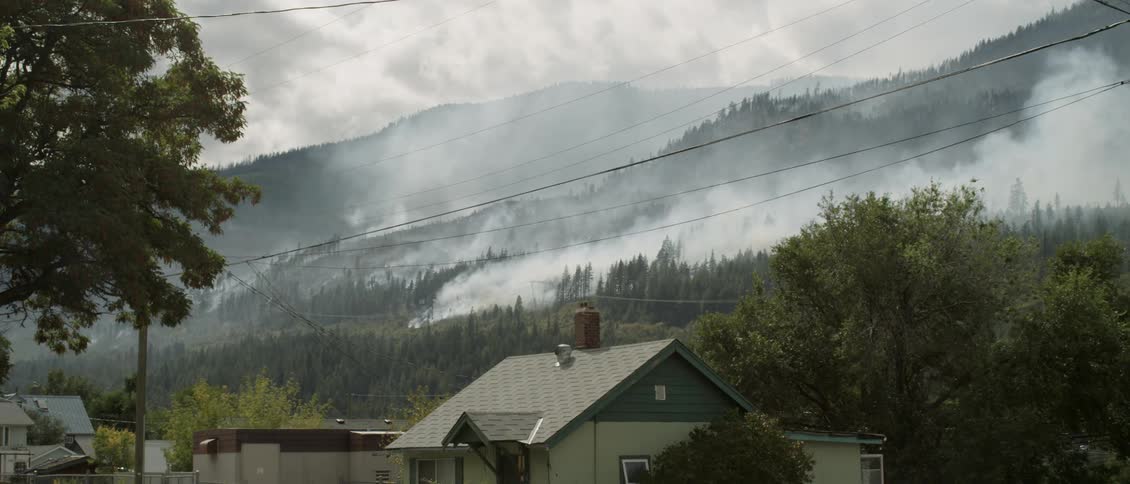 A wildfire burns in the mountains