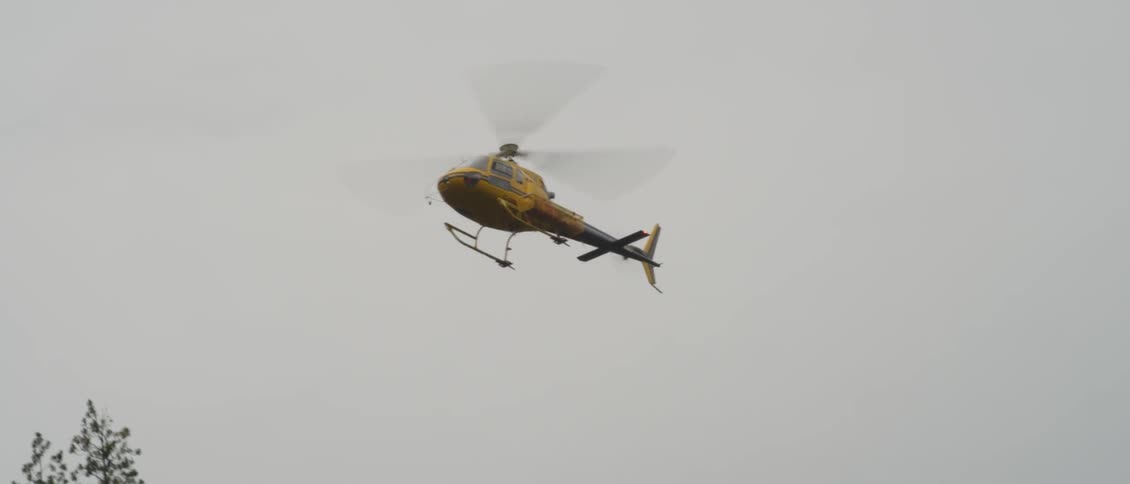 A helicopter flies in the sky