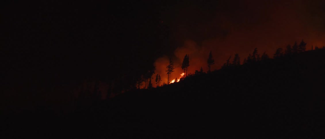 A wildfire burns on a mountainside