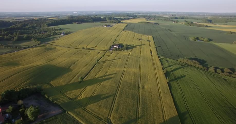 Grass and crops cover the farmland