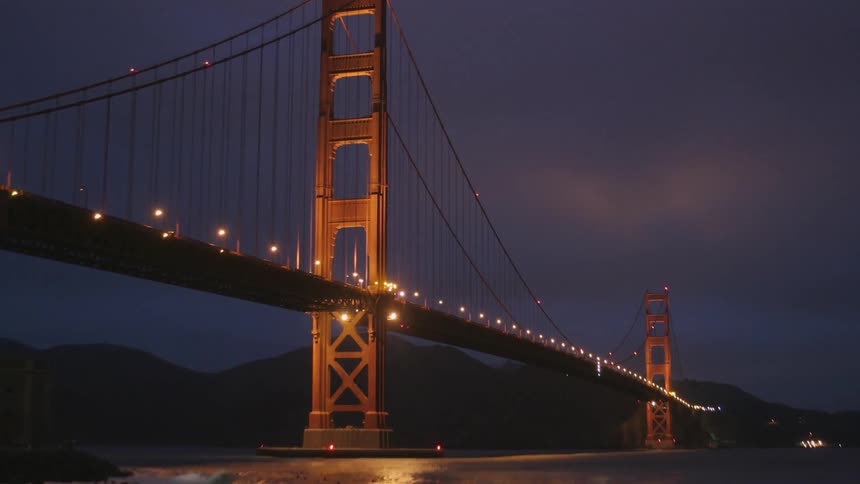 A bridge spans a body of water
