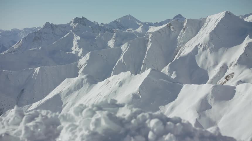 Snow covered mountain ridges on a sunny day