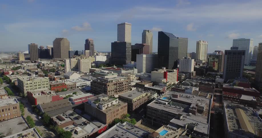 Buildings and skyscrapers in city on sunny day
