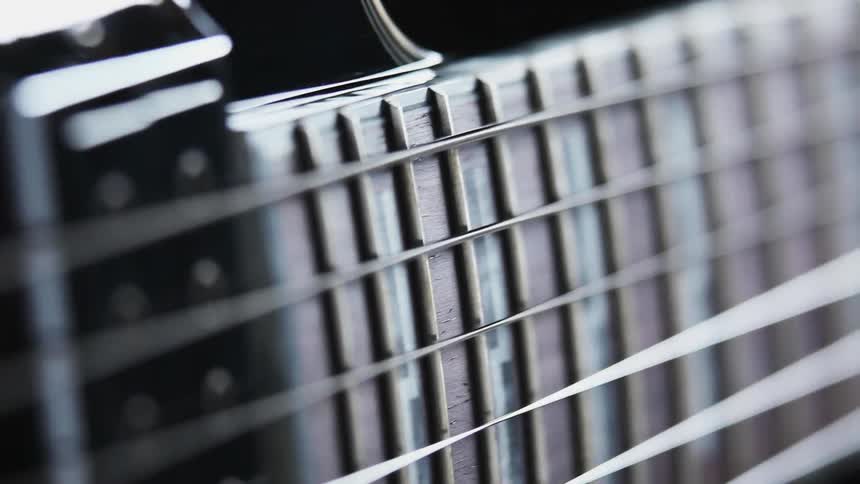 Close up of guitar strings