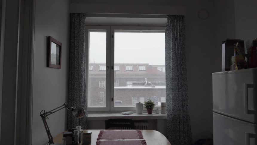 Quiet Cloudy Day in a Dimly Lit Kitchen with Soft Shadows and Still Atmosphere.