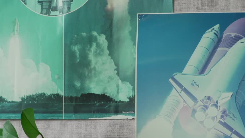 Photographs of space shuttles taking off