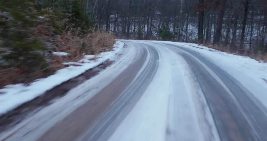 The road is covered with snow and ice