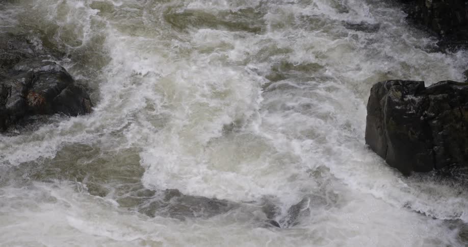 Rapids are rushing past boulders in a river in daylight